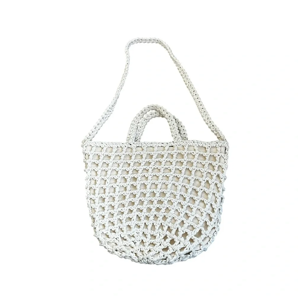 Madewell White Crochet Knit Shoulder Bag Crossbody Boho Beach Coastal Travel - Picture 2 of 7